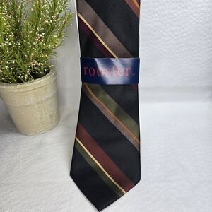 Blue Rooster Men's Black Diagonal Striped Tie 100% Silk NWT vintage